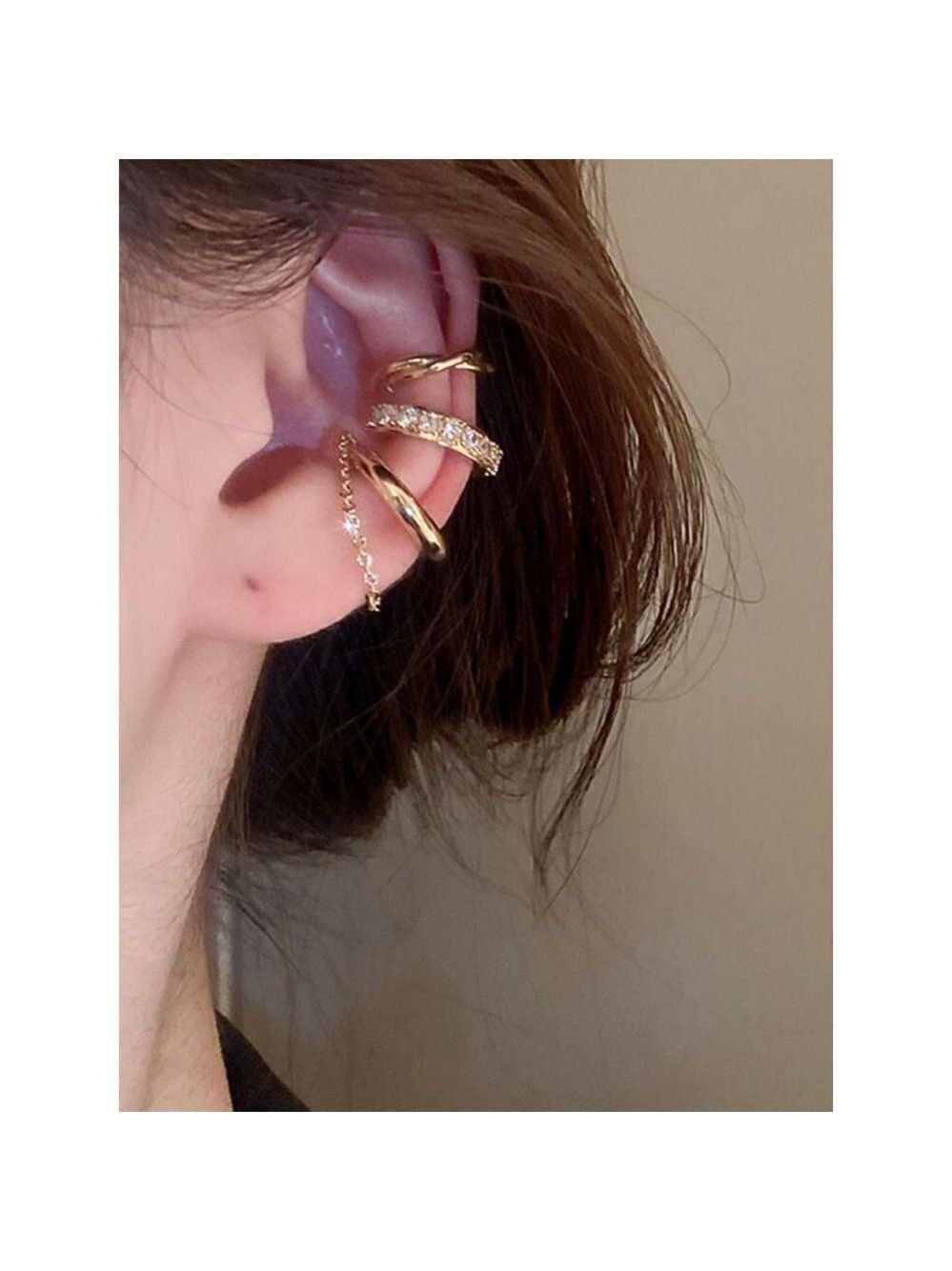 Non Piercing 3 Pieces Cuff Earrings Fashion Style Inlaid Diamond Cubic Zirconia